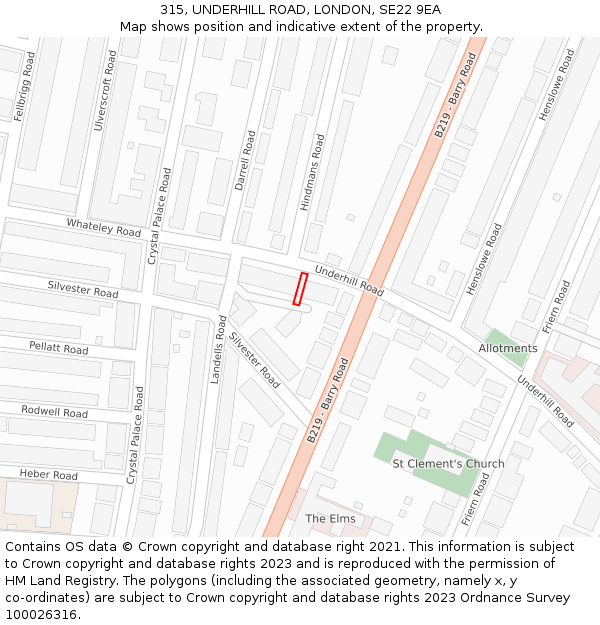 315, UNDERHILL ROAD, LONDON, SE22 9EA: Location map and indicative extent of plot