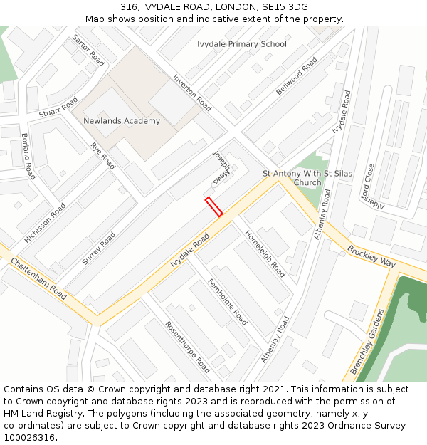 316, IVYDALE ROAD, LONDON, SE15 3DG: Location map and indicative extent of plot