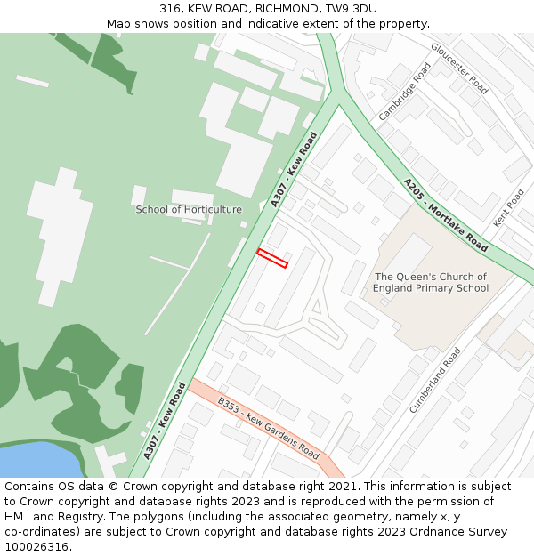 316, KEW ROAD, RICHMOND, TW9 3DU: Location map and indicative extent of plot