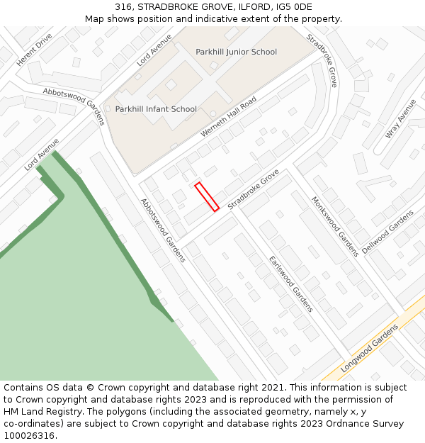 316, STRADBROKE GROVE, ILFORD, IG5 0DE: Location map and indicative extent of plot
