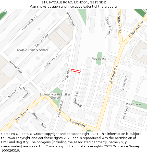 317, IVYDALE ROAD, LONDON, SE15 3DZ: Location map and indicative extent of plot