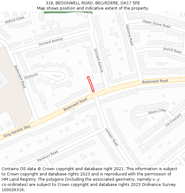 318, BEDONWELL ROAD, BELVEDERE, DA17 5PE: Location map and indicative extent of plot