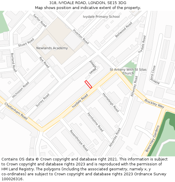 318, IVYDALE ROAD, LONDON, SE15 3DG: Location map and indicative extent of plot