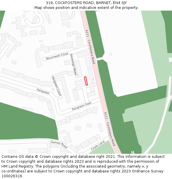 319, COCKFOSTERS ROAD, BARNET, EN4 0JY: Location map and indicative extent of plot