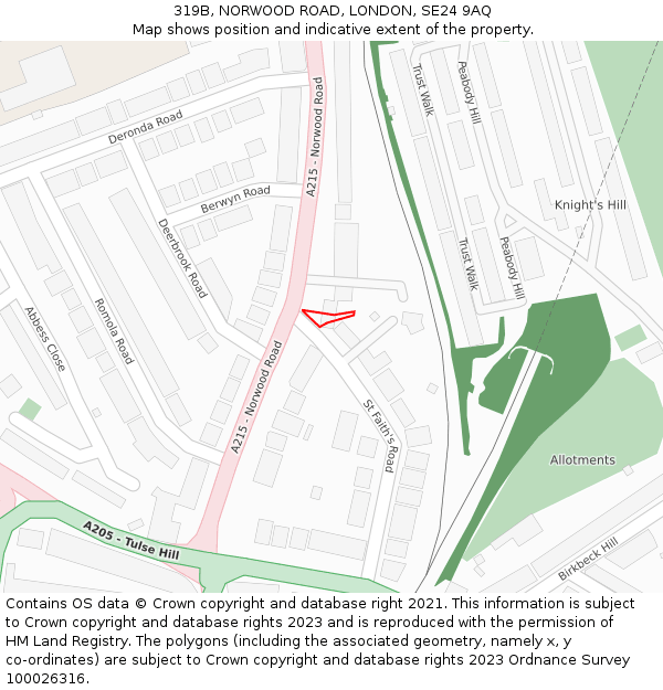 319B, NORWOOD ROAD, LONDON, SE24 9AQ: Location map and indicative extent of plot