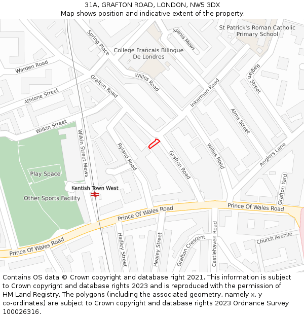 31A, GRAFTON ROAD, LONDON, NW5 3DX: Location map and indicative extent of plot