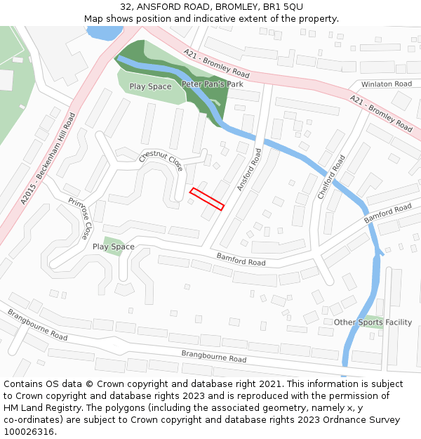 32, ANSFORD ROAD, BROMLEY, BR1 5QU: Location map and indicative extent of plot