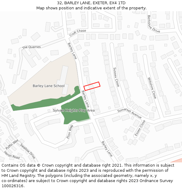32, BARLEY LANE, EXETER, EX4 1TD: Location map and indicative extent of plot