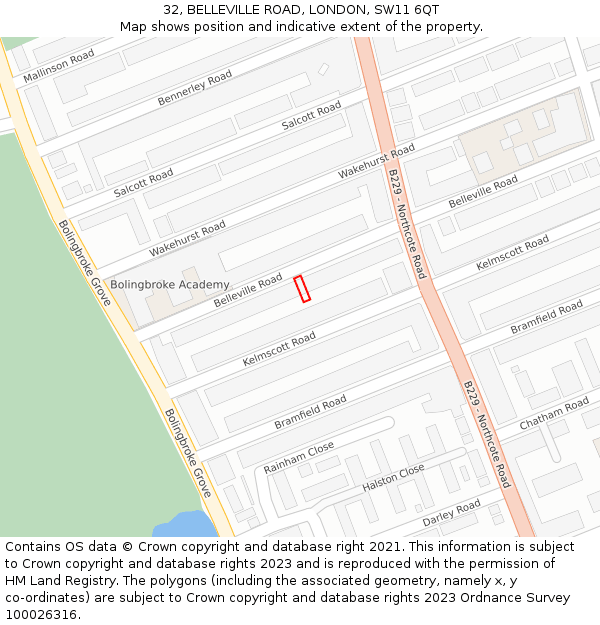 32, BELLEVILLE ROAD, LONDON, SW11 6QT: Location map and indicative extent of plot