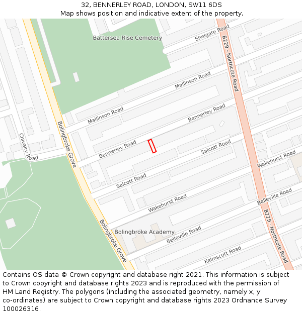 32, BENNERLEY ROAD, LONDON, SW11 6DS: Location map and indicative extent of plot
