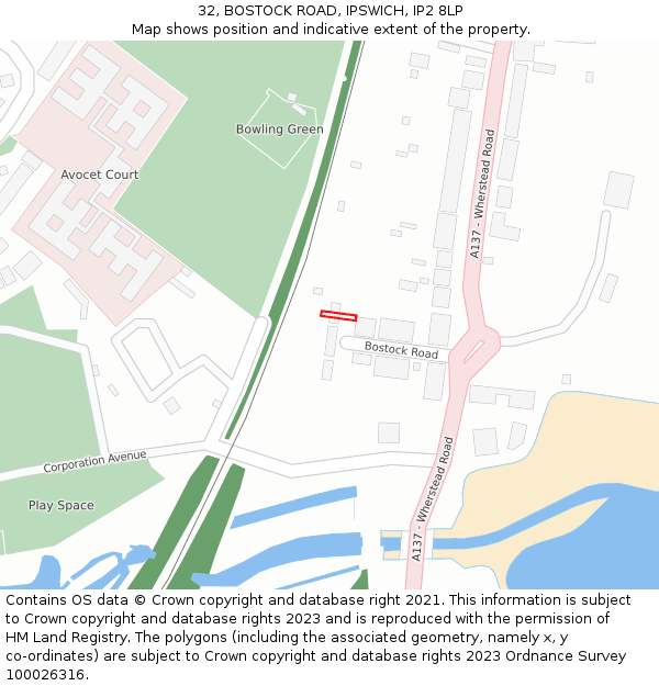 32, BOSTOCK ROAD, IPSWICH, IP2 8LP: Location map and indicative extent of plot