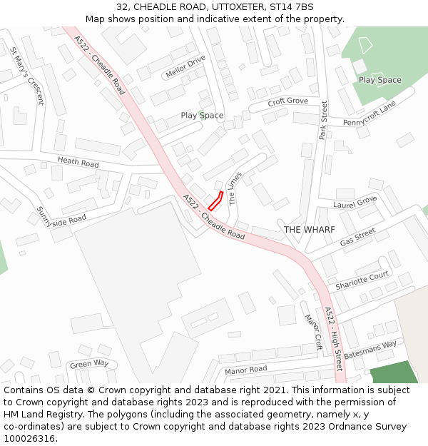 32, CHEADLE ROAD, UTTOXETER, ST14 7BS: Location map and indicative extent of plot