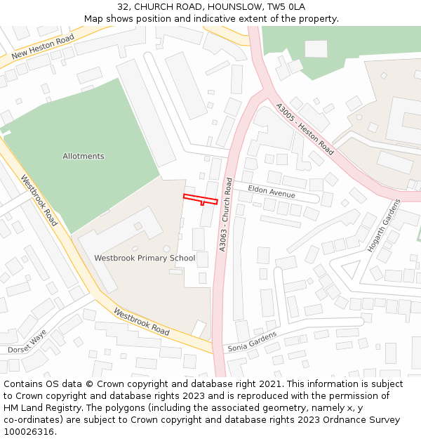 32, CHURCH ROAD, HOUNSLOW, TW5 0LA: Location map and indicative extent of plot