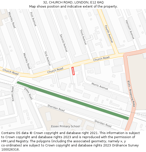 32, CHURCH ROAD, LONDON, E12 6AQ: Location map and indicative extent of plot