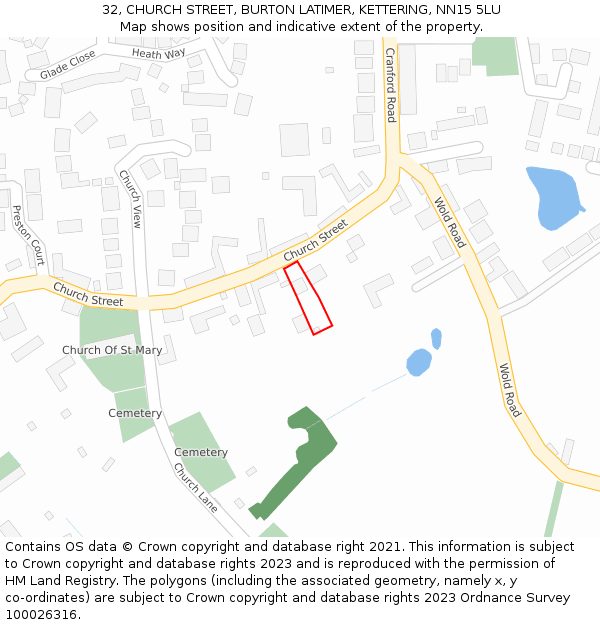 32, CHURCH STREET, BURTON LATIMER, KETTERING, NN15 5LU: Location map and indicative extent of plot