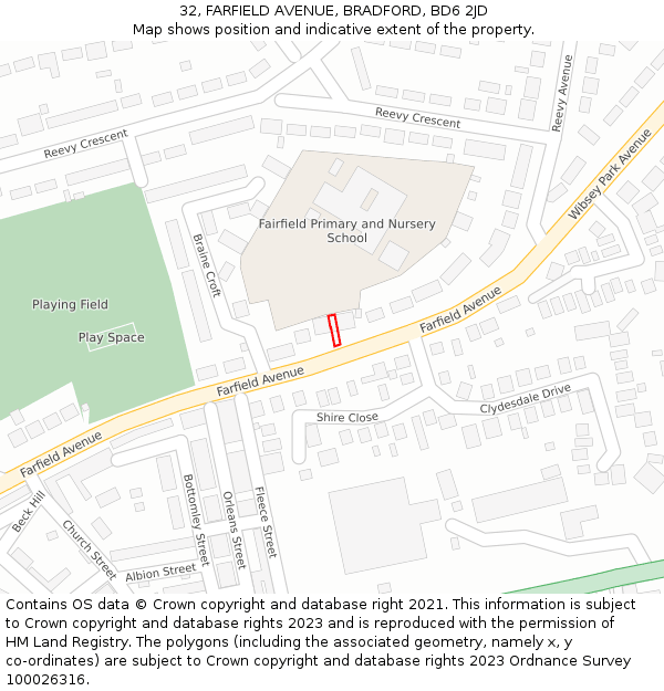 32, FARFIELD AVENUE, BRADFORD, BD6 2JD: Location map and indicative extent of plot