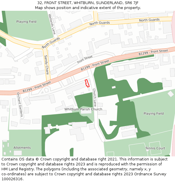 32, FRONT STREET, WHITBURN, SUNDERLAND, SR6 7JF: Location map and indicative extent of plot