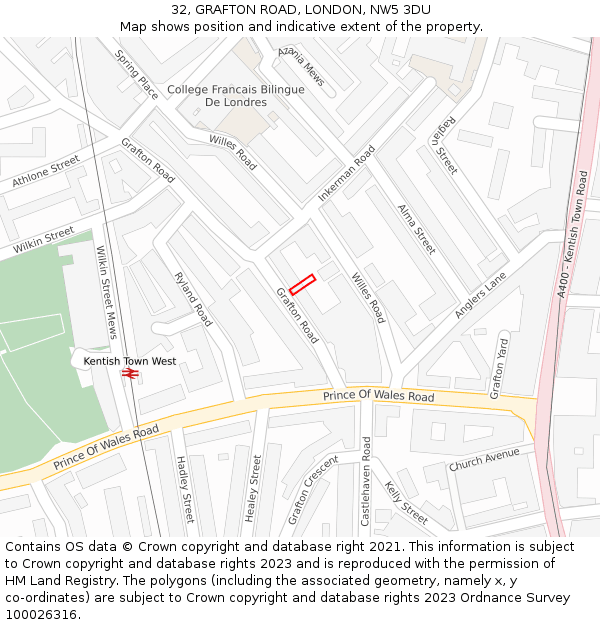 32, GRAFTON ROAD, LONDON, NW5 3DU: Location map and indicative extent of plot