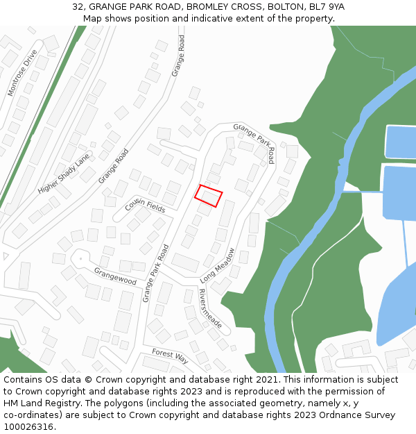 32, GRANGE PARK ROAD, BROMLEY CROSS, BOLTON, BL7 9YA: Location map and indicative extent of plot