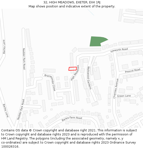 32, HIGH MEADOWS, EXETER, EX4 1RJ: Location map and indicative extent of plot