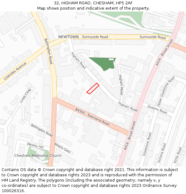 32, HIGHAM ROAD, CHESHAM, HP5 2AF: Location map and indicative extent of plot