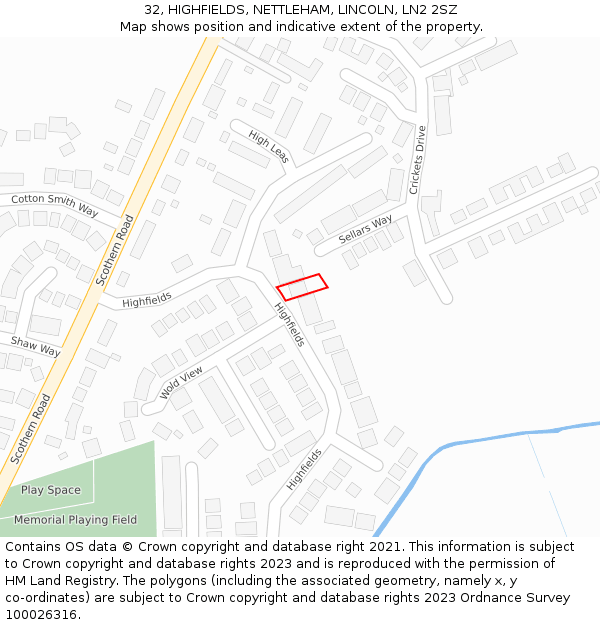 32, HIGHFIELDS, NETTLEHAM, LINCOLN, LN2 2SZ: Location map and indicative extent of plot