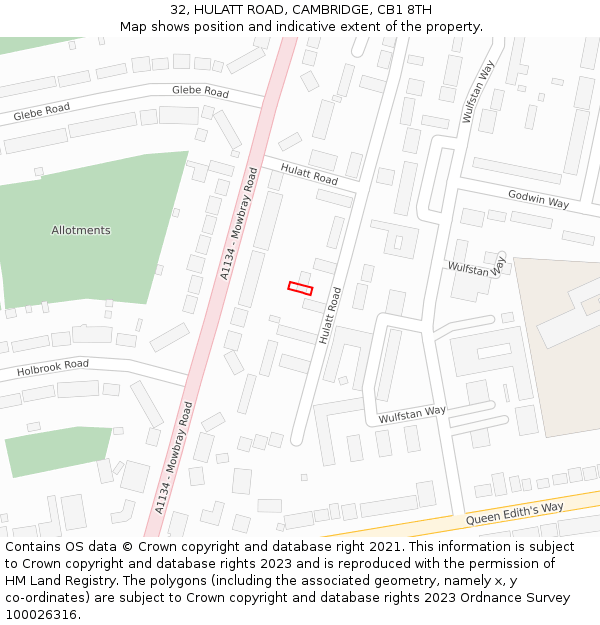 32, HULATT ROAD, CAMBRIDGE, CB1 8TH: Location map and indicative extent of plot