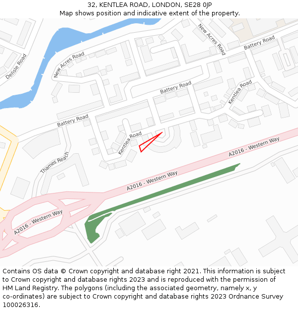 32, KENTLEA ROAD, LONDON, SE28 0JP: Location map and indicative extent of plot