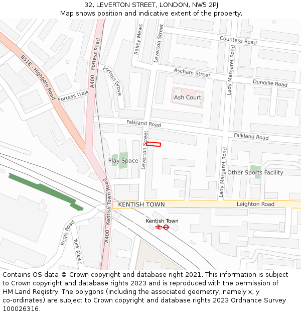 32, LEVERTON STREET, LONDON, NW5 2PJ: Location map and indicative extent of plot