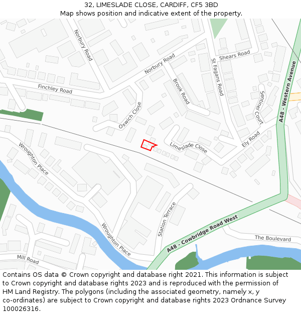 32, LIMESLADE CLOSE, CARDIFF, CF5 3BD: Location map and indicative extent of plot