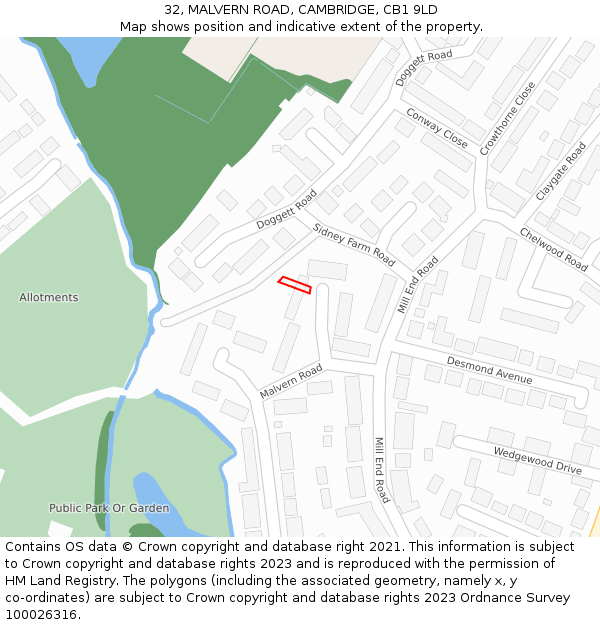32, MALVERN ROAD, CAMBRIDGE, CB1 9LD: Location map and indicative extent of plot
