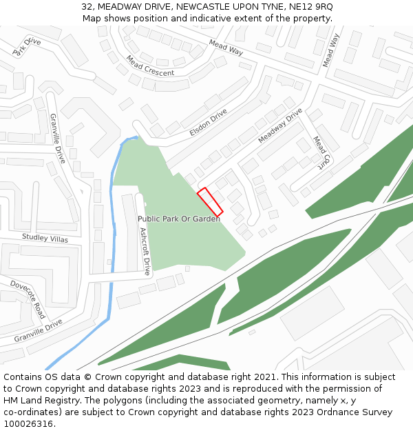 32, MEADWAY DRIVE, NEWCASTLE UPON TYNE, NE12 9RQ: Location map and indicative extent of plot
