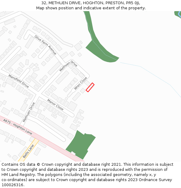 32, METHUEN DRIVE, HOGHTON, PRESTON, PR5 0JL: Location map and indicative extent of plot