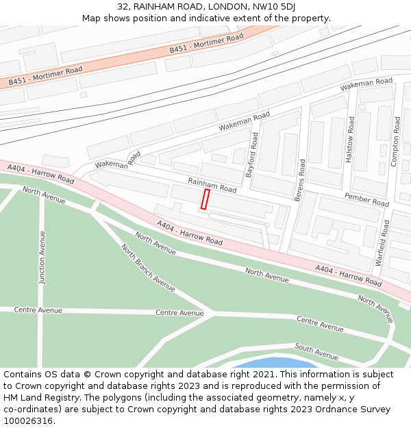 32, RAINHAM ROAD, LONDON, NW10 5DJ: Location map and indicative extent of plot