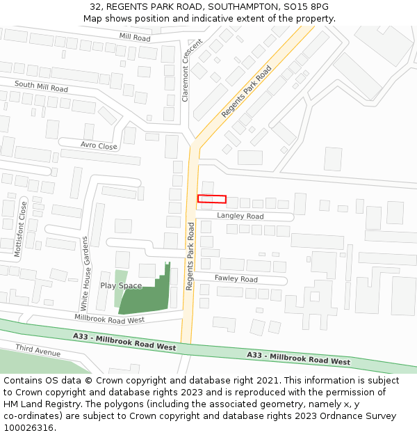 32, REGENTS PARK ROAD, SOUTHAMPTON, SO15 8PG: Location map and indicative extent of plot