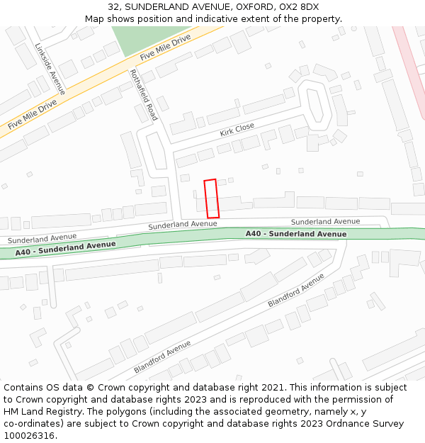 32, SUNDERLAND AVENUE, OXFORD, OX2 8DX: Location map and indicative extent of plot