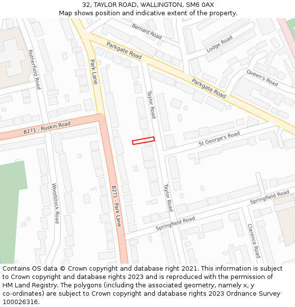 32, TAYLOR ROAD, WALLINGTON, SM6 0AX: Location map and indicative extent of plot