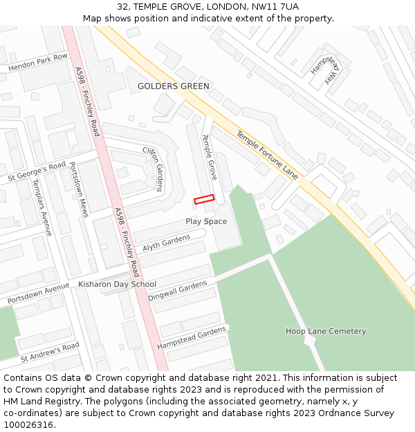 32, TEMPLE GROVE, LONDON, NW11 7UA: Location map and indicative extent of plot