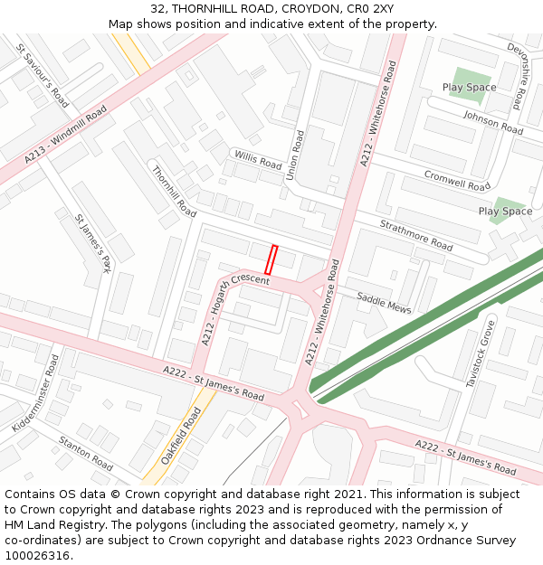 32, THORNHILL ROAD, CROYDON, CR0 2XY: Location map and indicative extent of plot