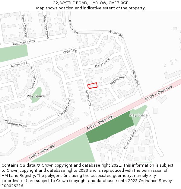 32, WATTLE ROAD, HARLOW, CM17 0GE: Location map and indicative extent of plot