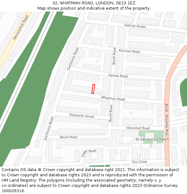 32, WHATMAN ROAD, LONDON, SE23 1EZ: Location map and indicative extent of plot