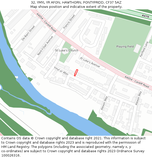 32, YMYL YR AFON, HAWTHORN, PONTYPRIDD, CF37 5AZ: Location map and indicative extent of plot