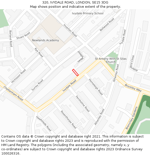 320, IVYDALE ROAD, LONDON, SE15 3DG: Location map and indicative extent of plot