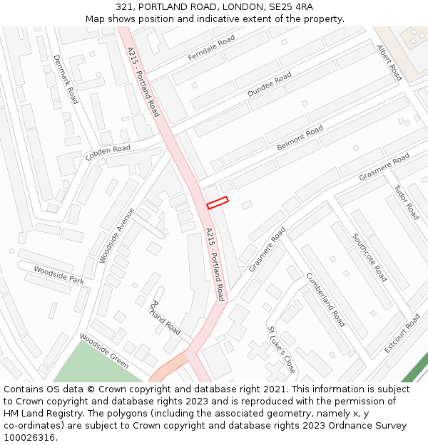 321, PORTLAND ROAD, LONDON, SE25 4RA: Location map and indicative extent of plot