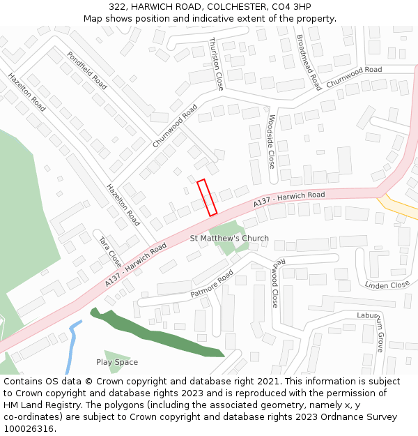 322, HARWICH ROAD, COLCHESTER, CO4 3HP: Location map and indicative extent of plot