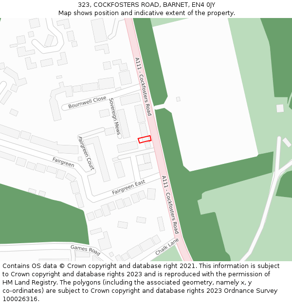 323, COCKFOSTERS ROAD, BARNET, EN4 0JY: Location map and indicative extent of plot