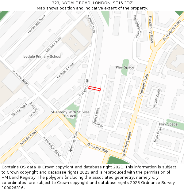 323, IVYDALE ROAD, LONDON, SE15 3DZ: Location map and indicative extent of plot