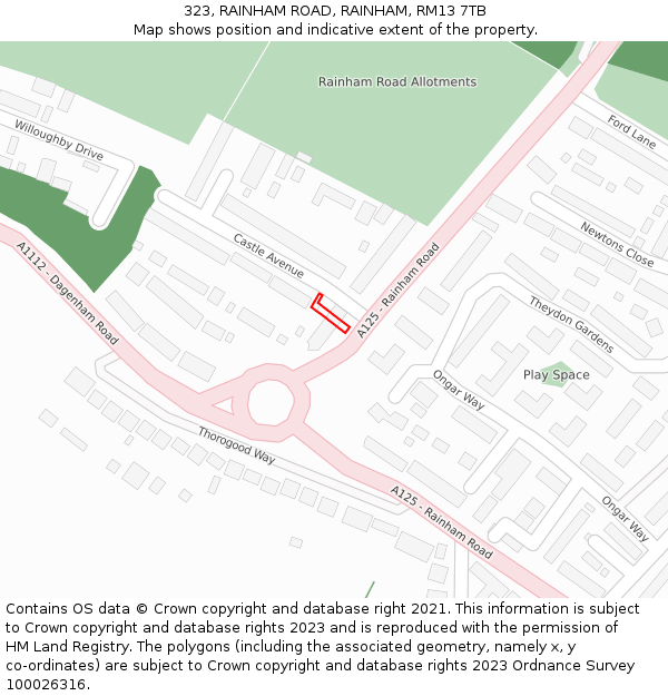 323, RAINHAM ROAD, RAINHAM, RM13 7TB: Location map and indicative extent of plot