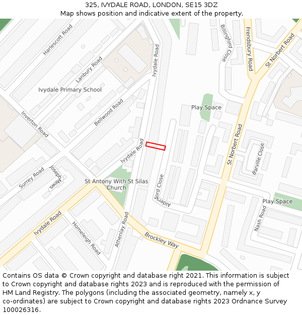 325, IVYDALE ROAD, LONDON, SE15 3DZ: Location map and indicative extent of plot
