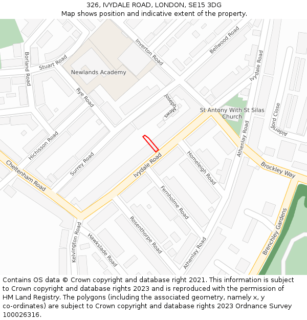 326, IVYDALE ROAD, LONDON, SE15 3DG: Location map and indicative extent of plot